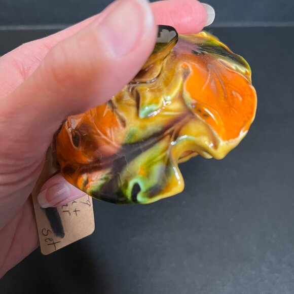 Vintage Cream and Sugar Set Orange Brown Ceramic Pottery Fall Leaves Decor Japan - Picture 9 of 9